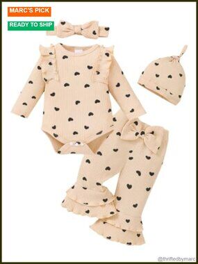 Newborn Baby Girl 4-Piece Ruffle Romper Pants Outfit Set